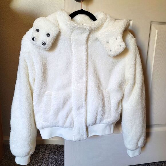 Aéropostale Coat White Sherpa Faux Fur Cropped Jacket Women’s - Size Small NWT - Picture 5 of 11